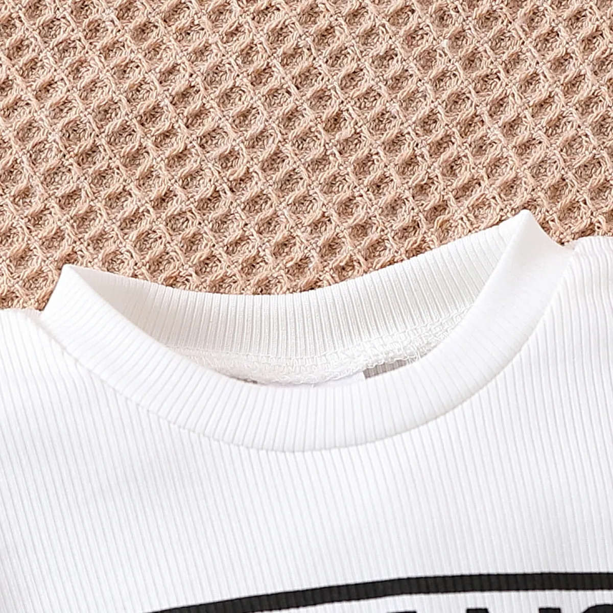 Baby Boy Letter Print Coffee Ribbed Long-sleeve Sweatshirt White big image 1