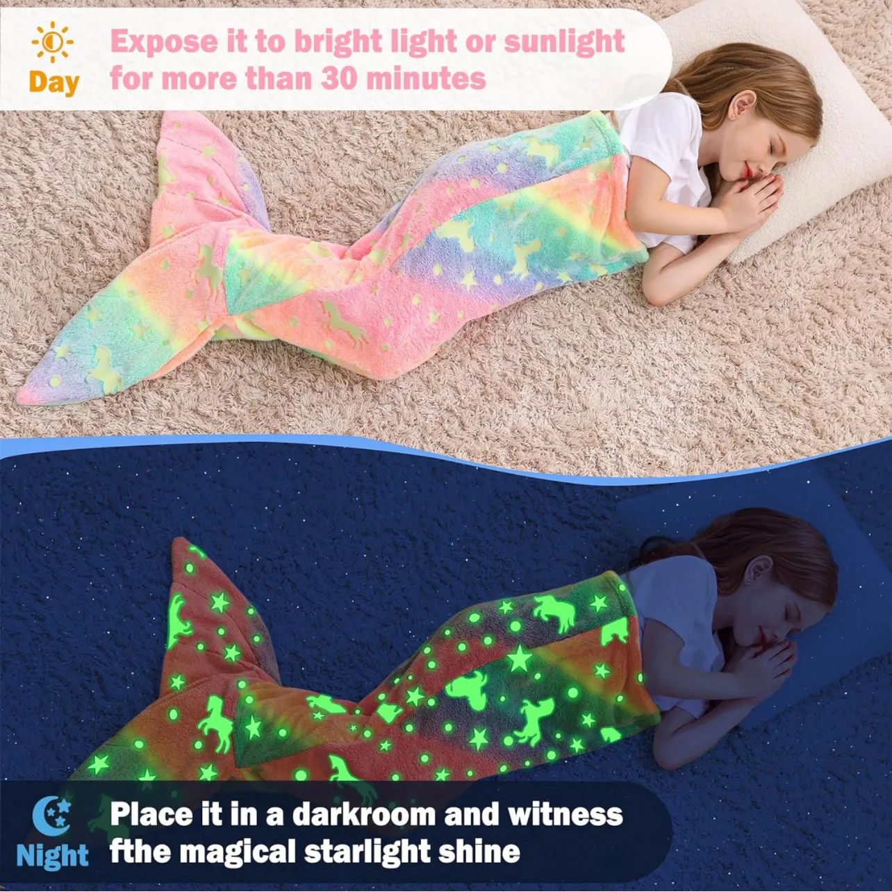 

Toddler Mermaid Night Light Sleeping Bag in Flannel Fleece