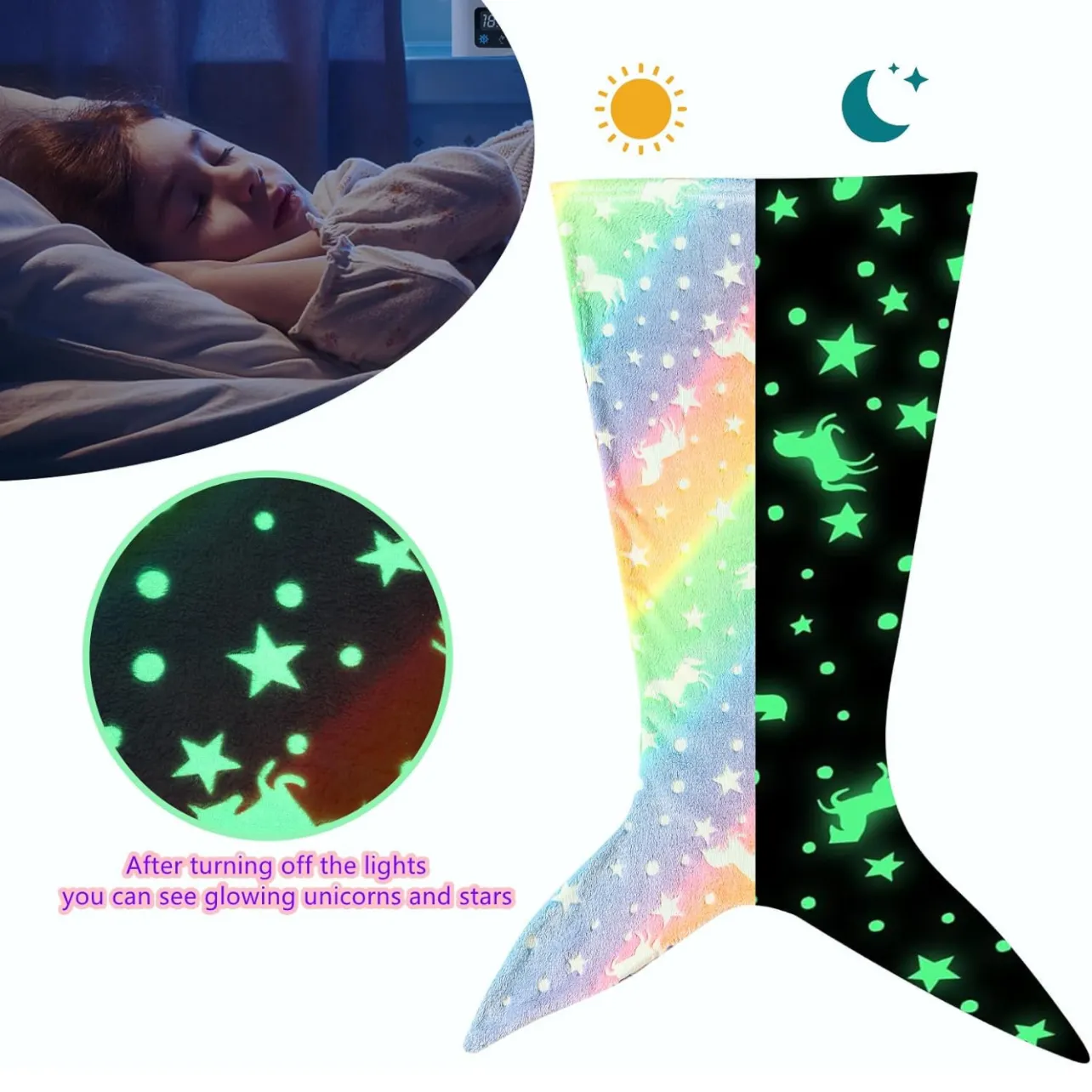 Mermaid Night Light Schlafsack für Kleinkinder aus Flanellfleece grün big image 1