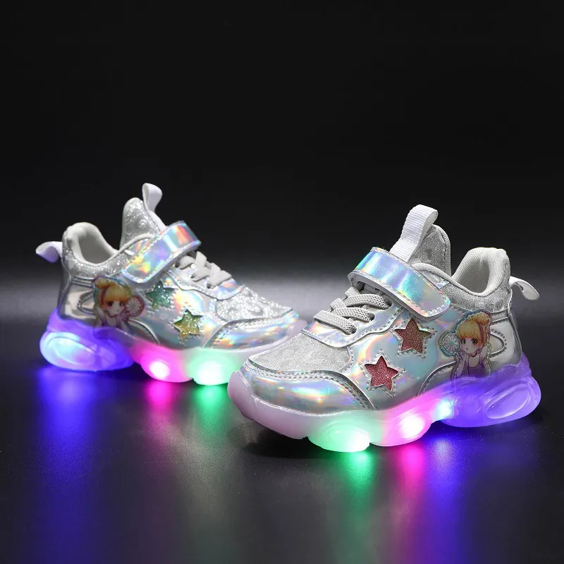 Enfant En Bas âge/Enfants Fille Graffiti Cousu Brillant LED Chaussures De Sport