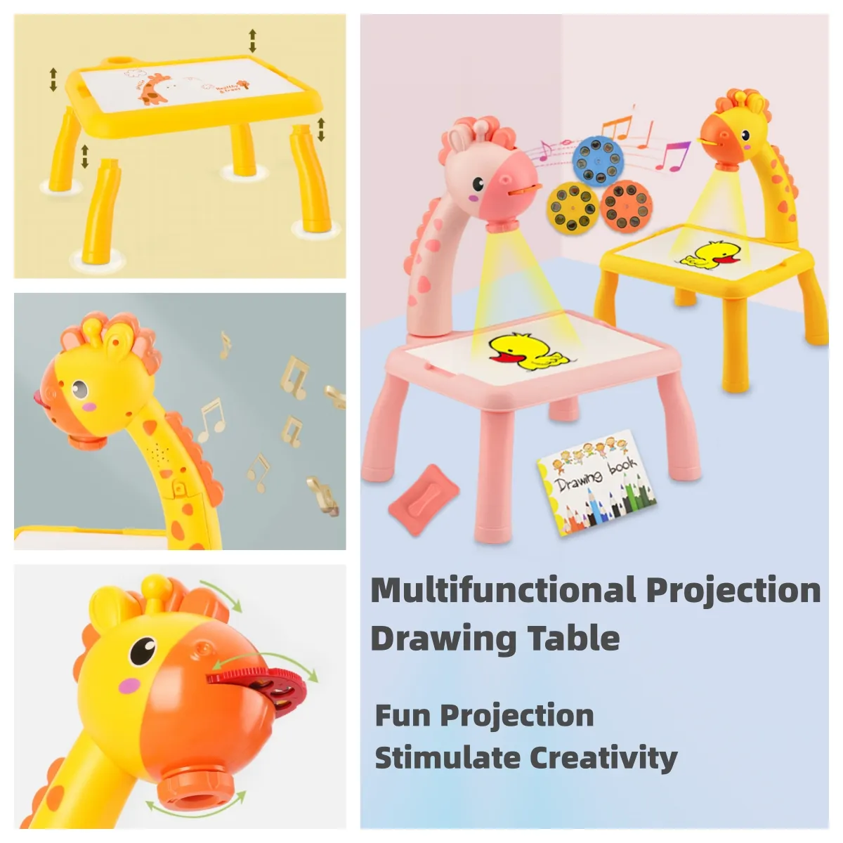 Multifunctional Projector Drawing and Writing Desk for Kids with Sound Effects and Detachable Rounded Corners Yellow big image 1