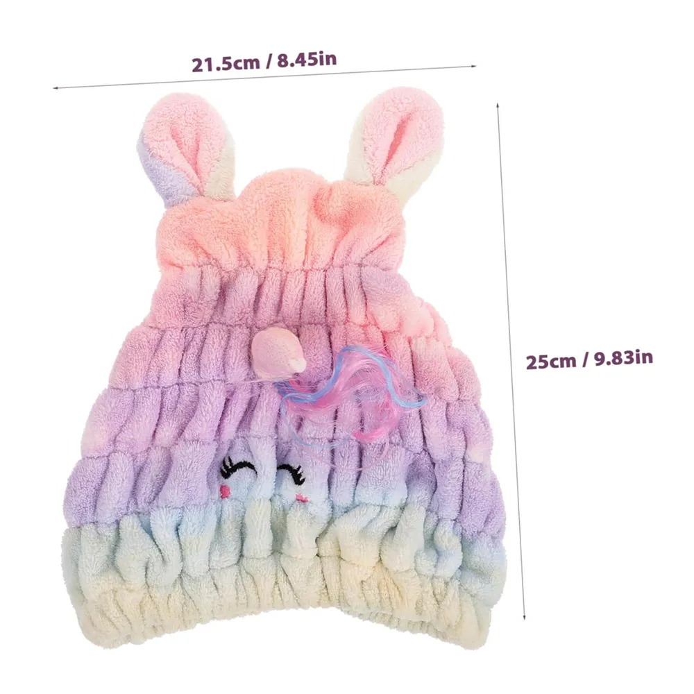 Cute Unicorn Family Hair Drying Cap in Coral Fleece Color-A big image 1