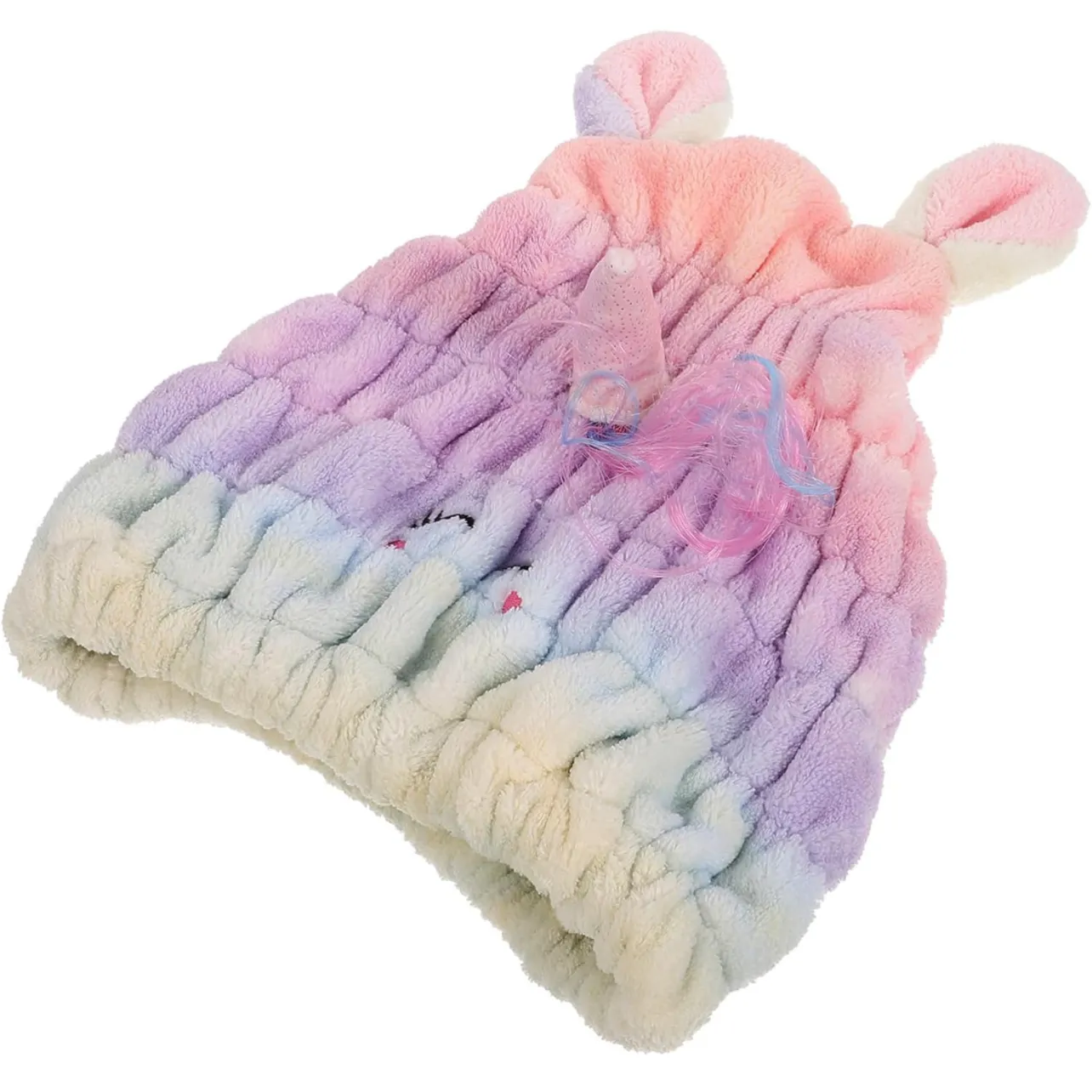 可愛的獨角獸家庭珊瑚絨干發帽 顏色-A big image 1