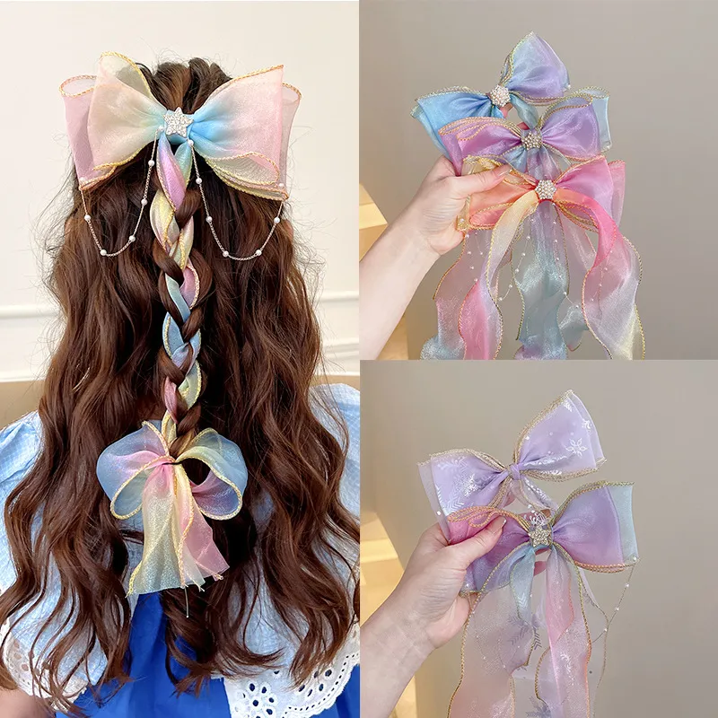 Toddler/kids Sweet Long ribbon with bow Multi-color big image 1