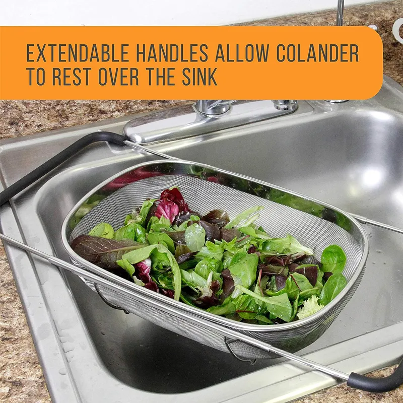 Panier de lavage et de filtration des fruits et légumes en acier inoxydable Argent big image 1