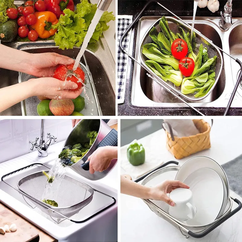 Aço inoxidável frutas e vegetais lavagem e cesto de filtragem Prata big image 1