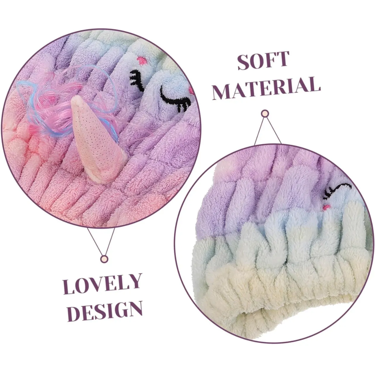 Mignon Licorne famille bonnet de séchage de cheveux en polaire corail Couleur-A big image 1