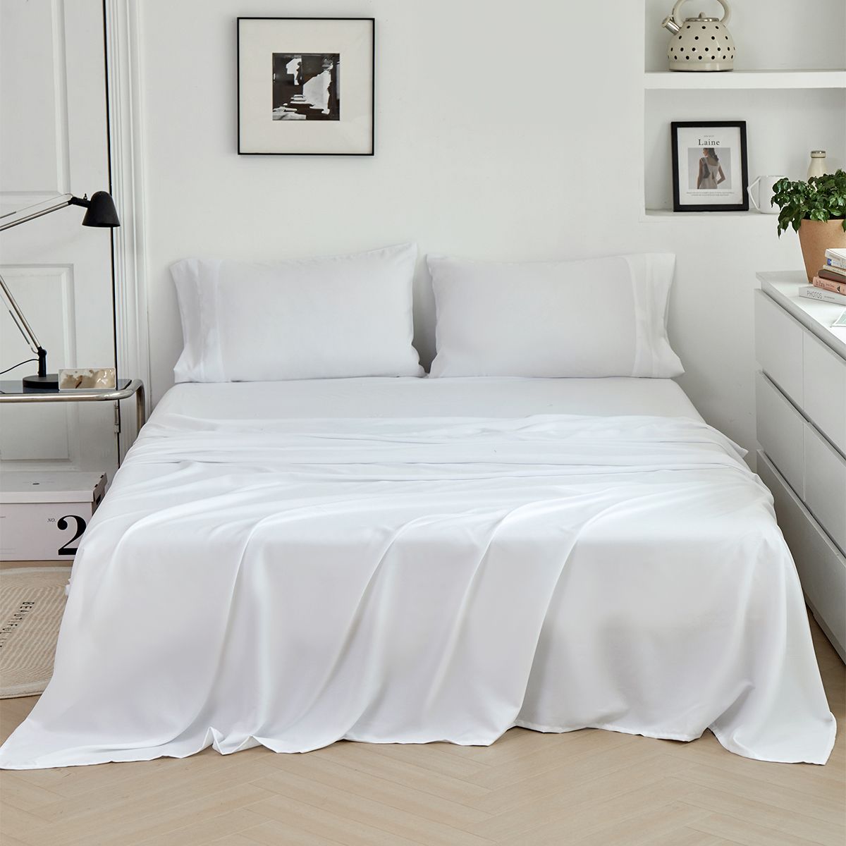 Solid Color Bedding Set: Three-piece Set With Fitted Sheet, Pillowcase, And Flat Sheet (Duvet Cover Not Included)
