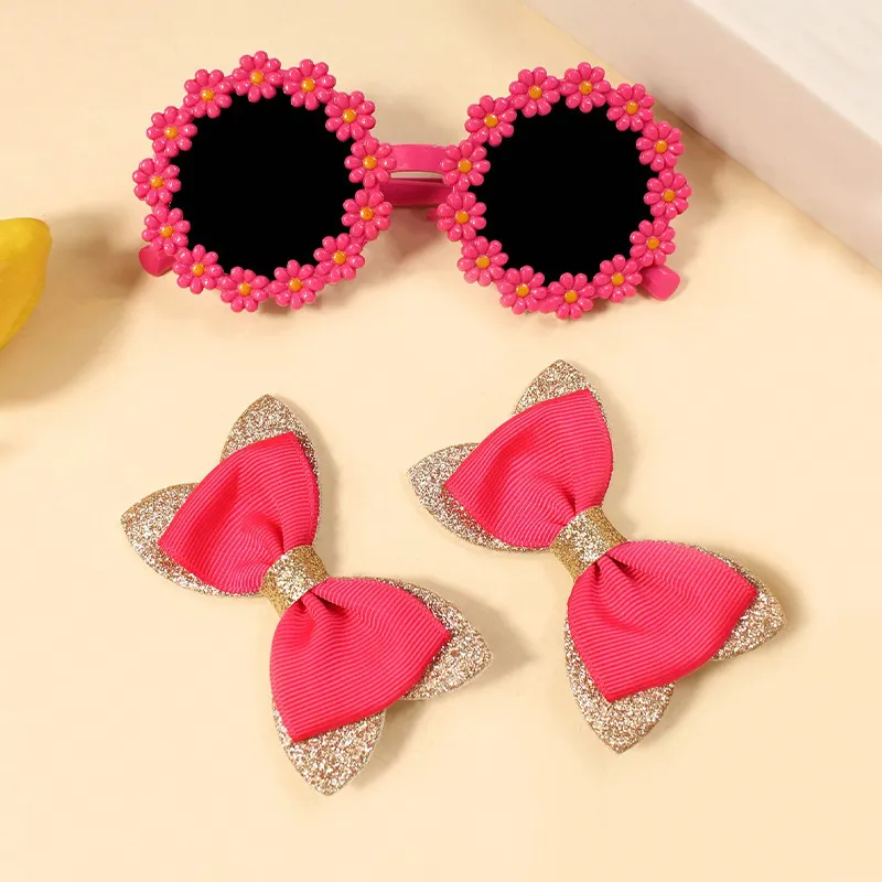 

Toddler/kids Bow hairpin and flower glasses set