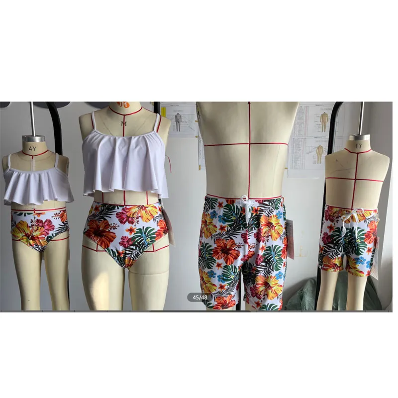 Family Matching Allover Tropical Plant Print Strappy Two-piece Swimsuit and Swim Trunks Shorts White big image 1