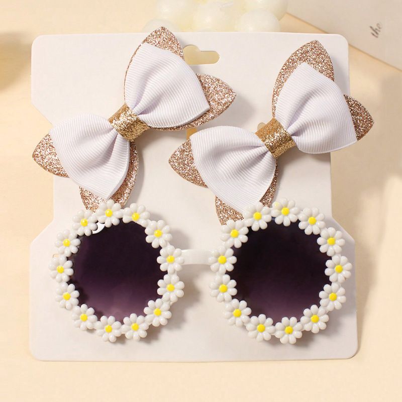 Toddler/kids Bow Hairpin And Flower Glasses Set