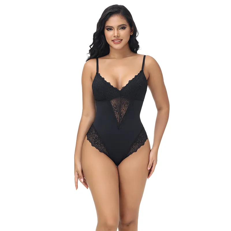 Plus Size Lace Shapewear Bodysuit - Black