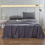 Juego de ropa de cama de color sólido: juego de tres piezas con sábana ajustable, funda de almohada y sábana plana  Gris