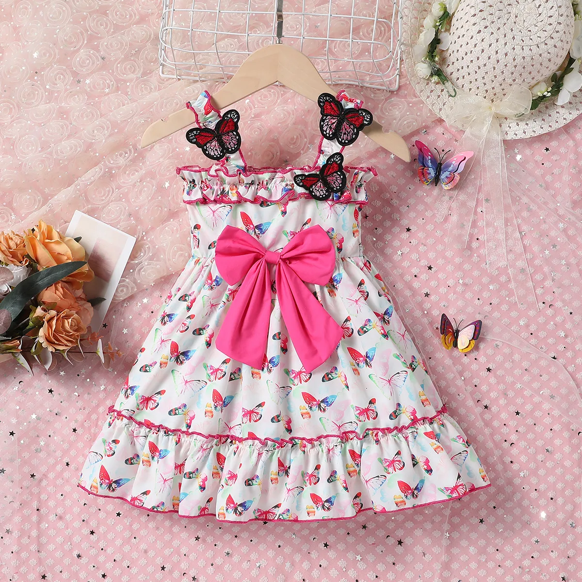 Kleinkinder Mädchen Faltenbesatz Süß Schmetterling Kleider Mehrfarbig big image 1