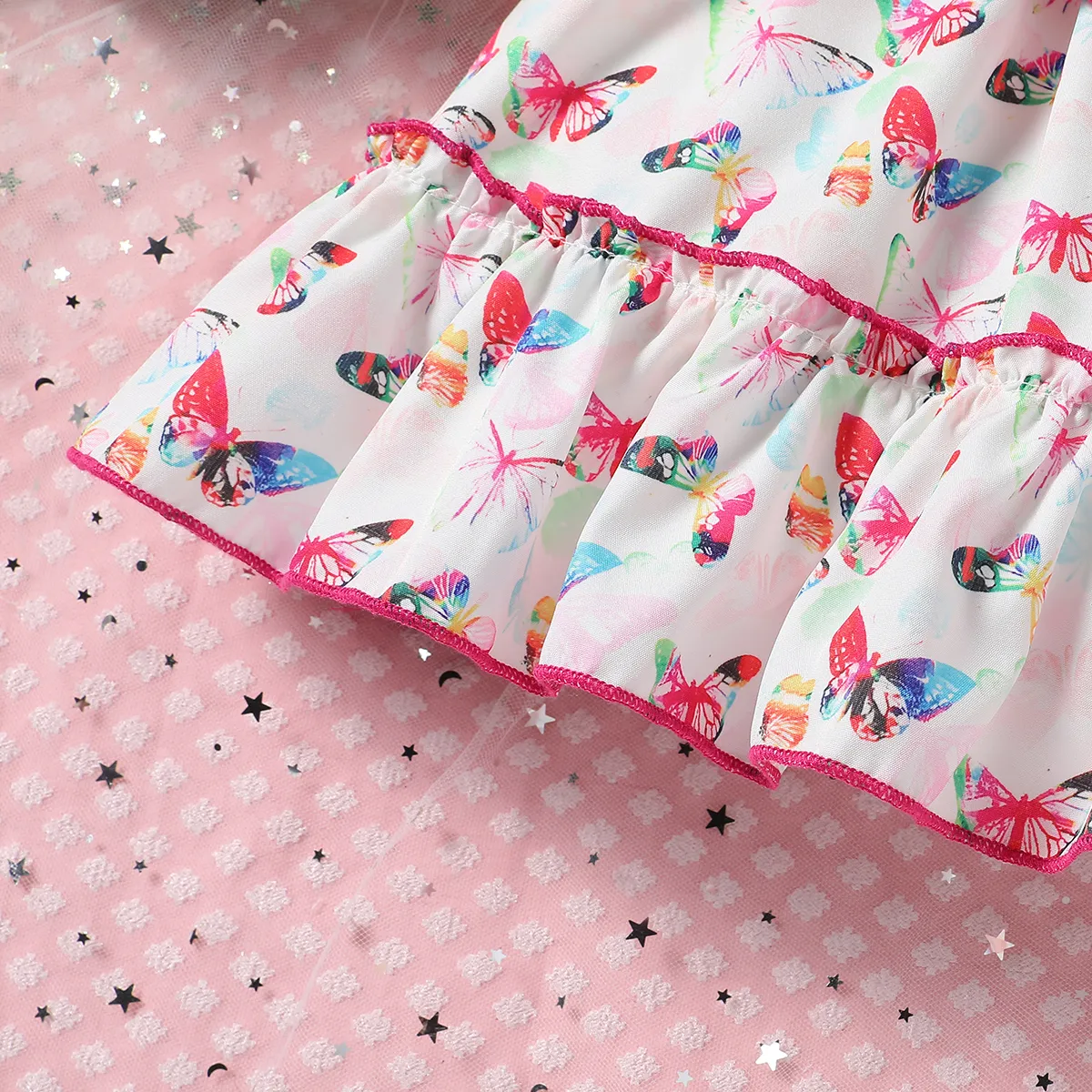 Toddler Girls Butterfly Smocking Sweet Animal Print Hanging Strap Dress Multi-color big image 1