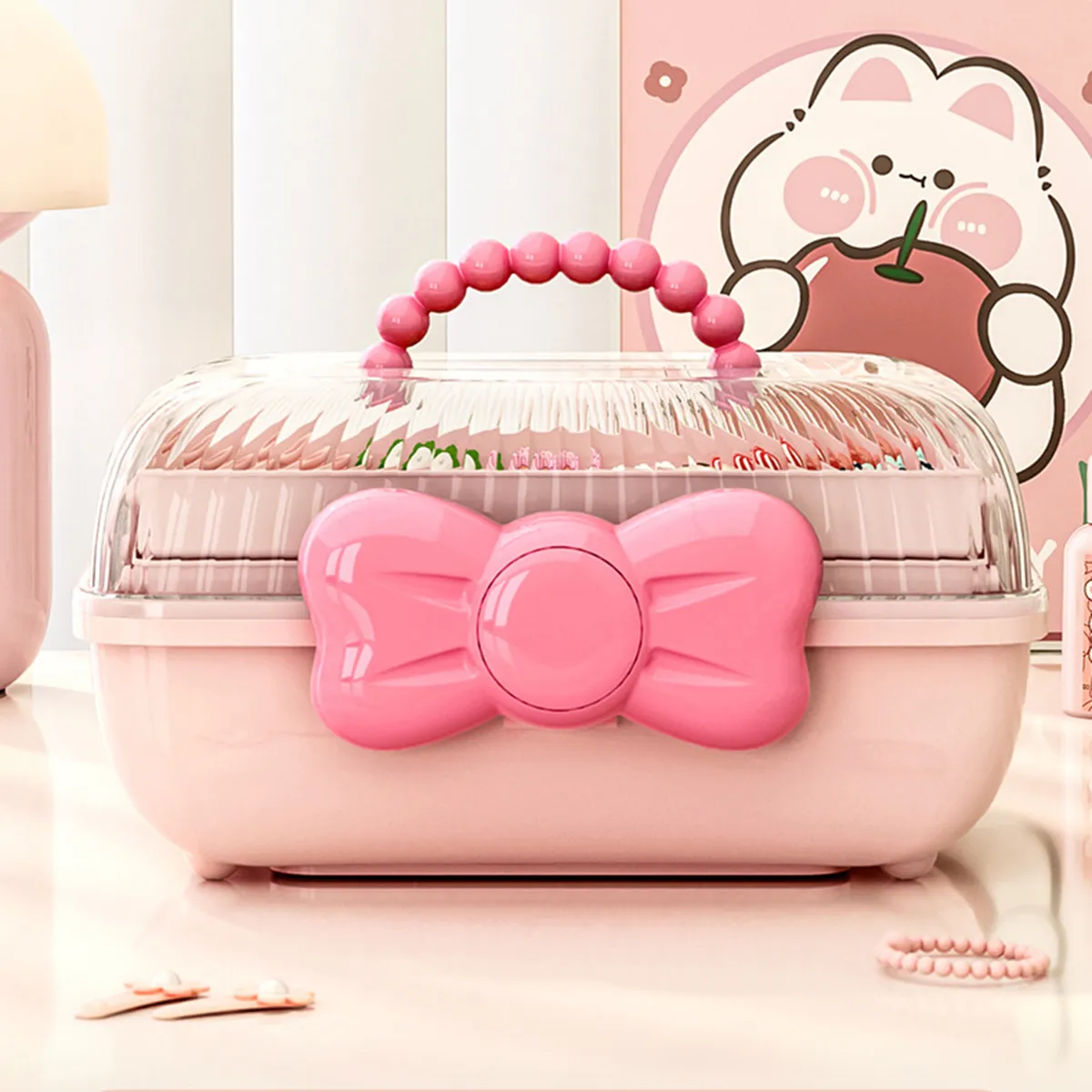 兒童透明可愛的飾品及飾品收納盒 粉色 big image 1