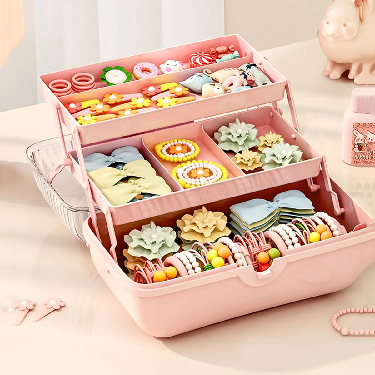 Kid's Transparent and Cute Jewelry and Accessory Storage Box Pink big image 1