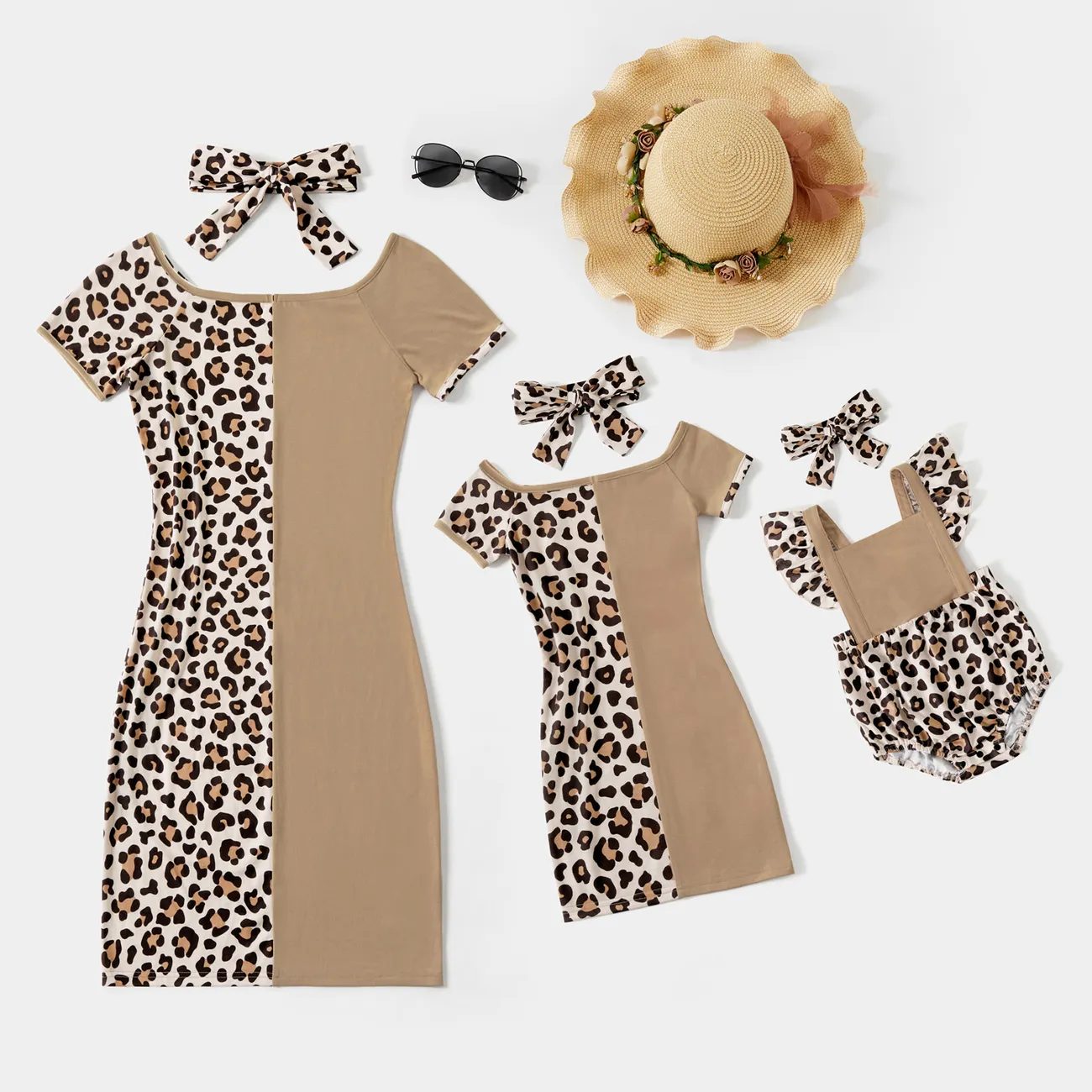 Muttertag Leopard Kurzärmelig Kleider Mama und ich khaki big image 1