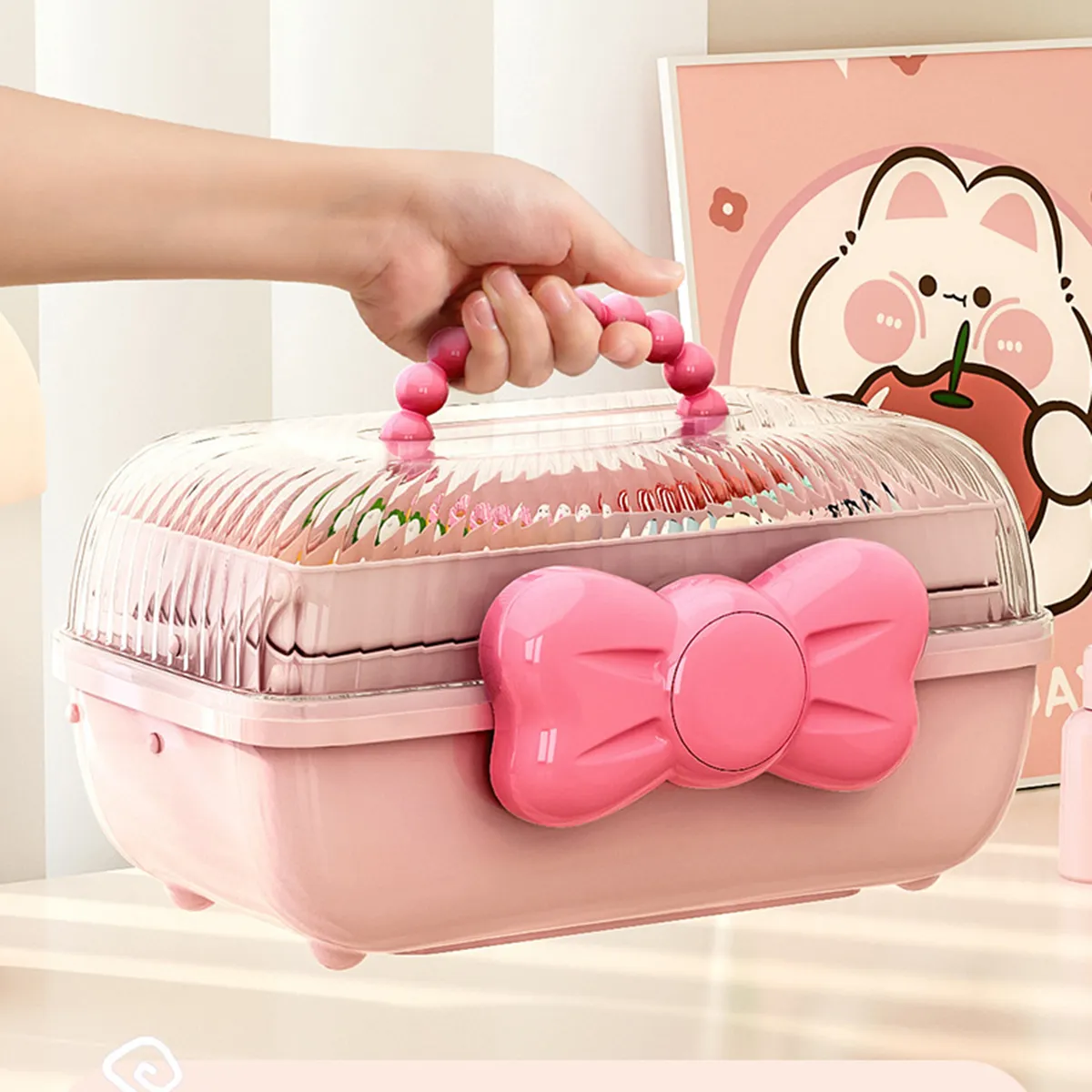 兒童透明可愛的飾品及飾品收納盒 粉色 big image 1