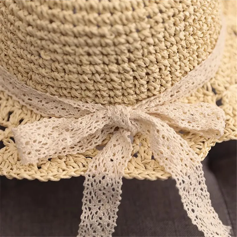 嬰兒/幼兒女孩甜美可愛的沙灘草帽與隨機缎麵絲帶風格 米色 big image 1