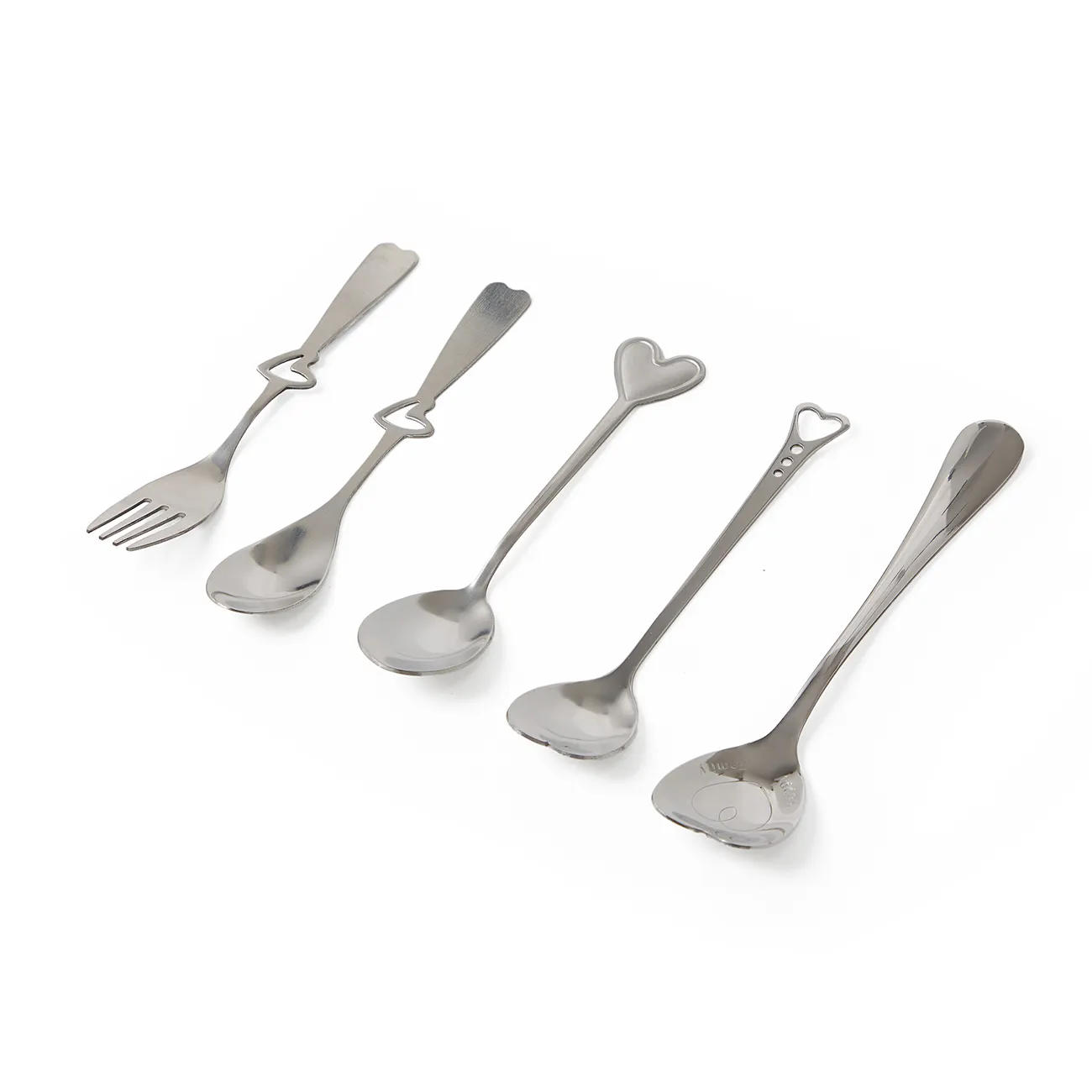 Set of 5 Stainless Steel Heart-shaped Spoons for Coffee and Mixing - Creative and Uniquely Designed Silver big image 1