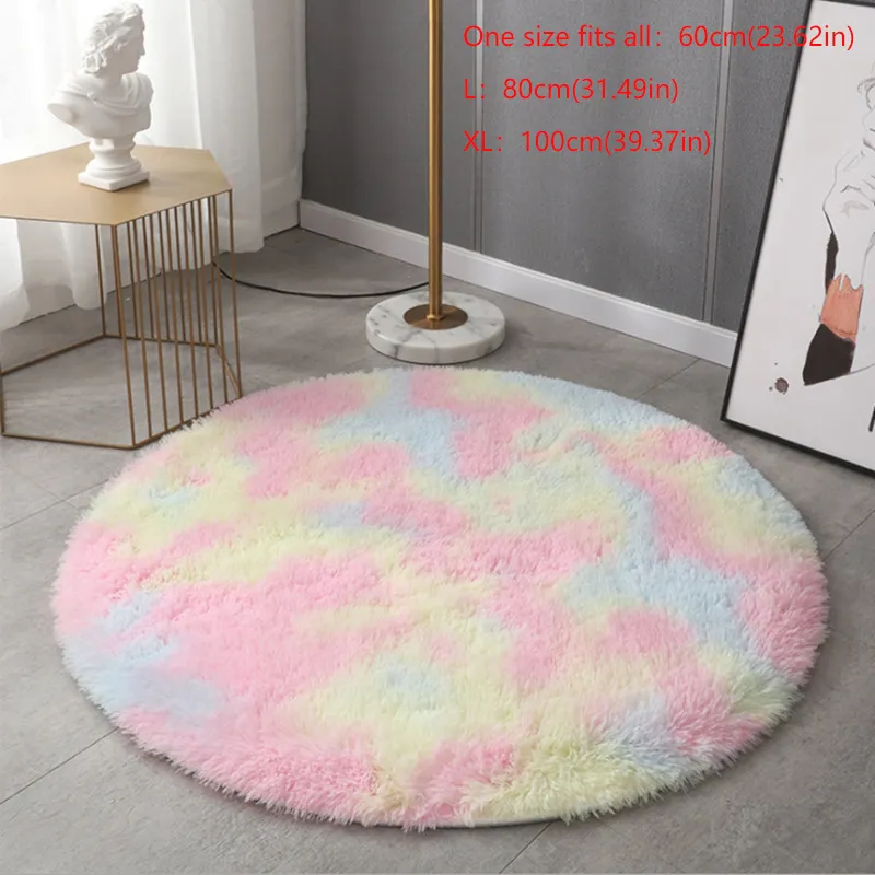 Nordic Tie-dye Gradient Round Carpet Chair Long Hair Bedroom Rug Home Living Room Bedside Mat Computer Entrance Hall Non-slip Multi-color big image 1