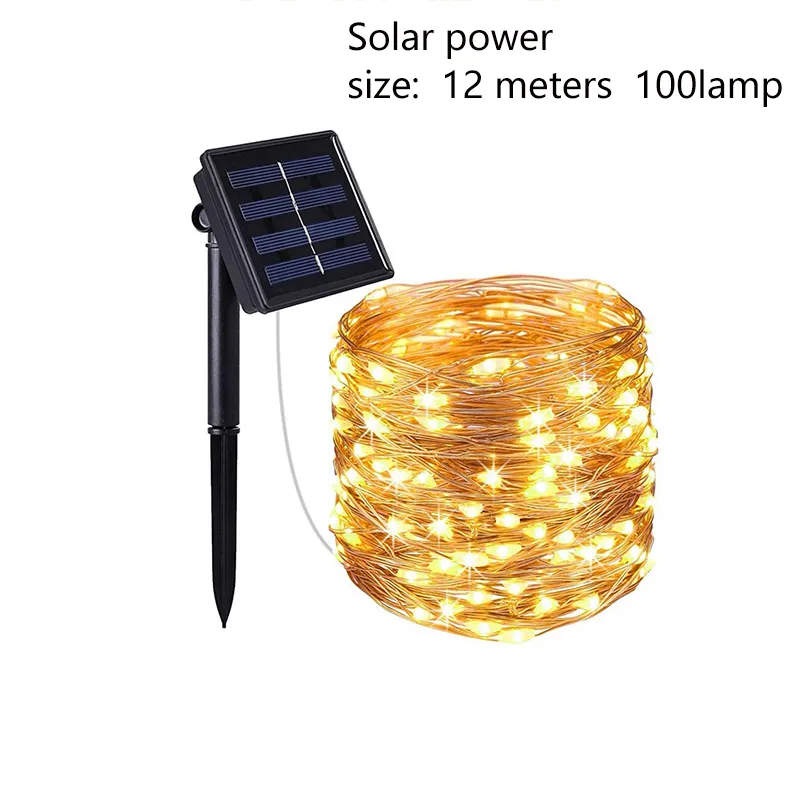 سلسلة أضواء الأسلاك النحاسية LED التي تعمل بالطاقة الشمسية ، زخرفة الفناء الخارجي اللون- أ big image 1