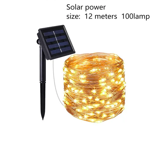 Solar-Powered LED fio de cobre luzes corda, decoração de pátio ao ar livre