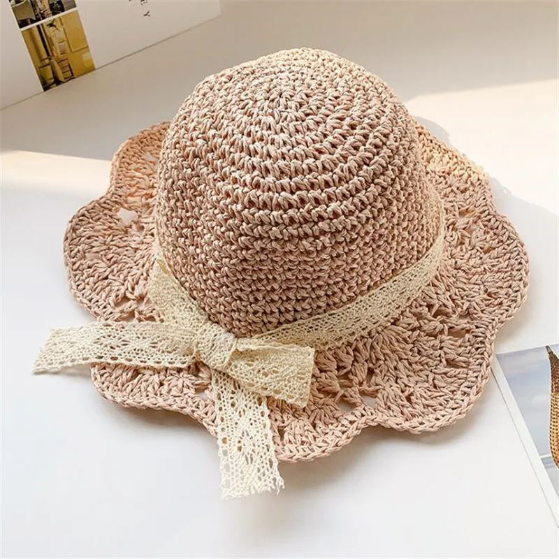 Baby/toddler Girl Sweet Cute Beach Straw Hat with Random Satin Ribbon Style Pink big image 1