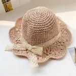 Sombrero de paja de playa lindo dulce para bebé/niña pequeña con estilo de cinta de satén al azar Rosado