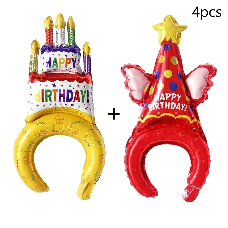 Set de 4 diademas de globos de papel de aluminio para fiestas de cumpleaños y eventos Color-A big image 1