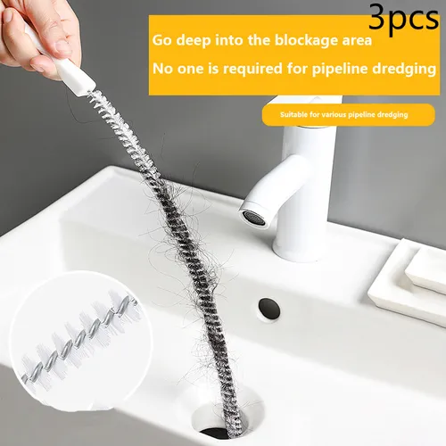 3-Piece Drain Unblocker Cleaning Brush Set for Water Pipes