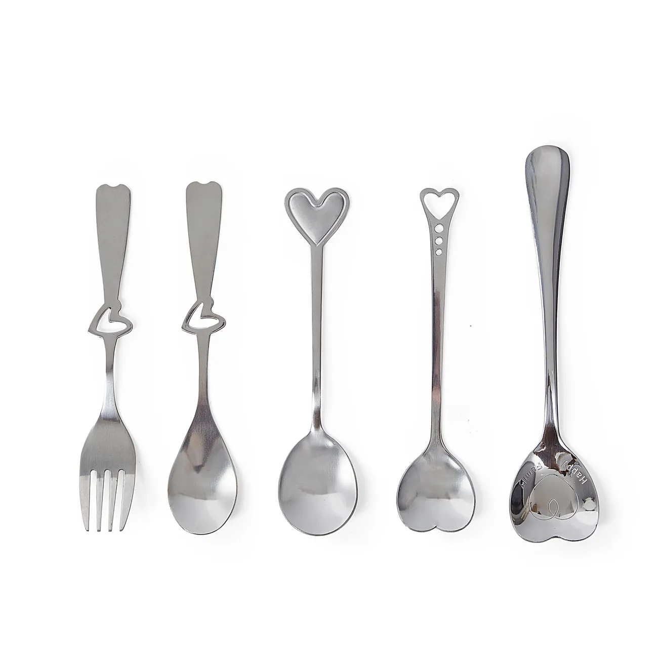Set of 5 Stainless Steel Heart-shaped Spoons for Coffee and Mixing - Creative and Uniquely Designed Silver big image 1