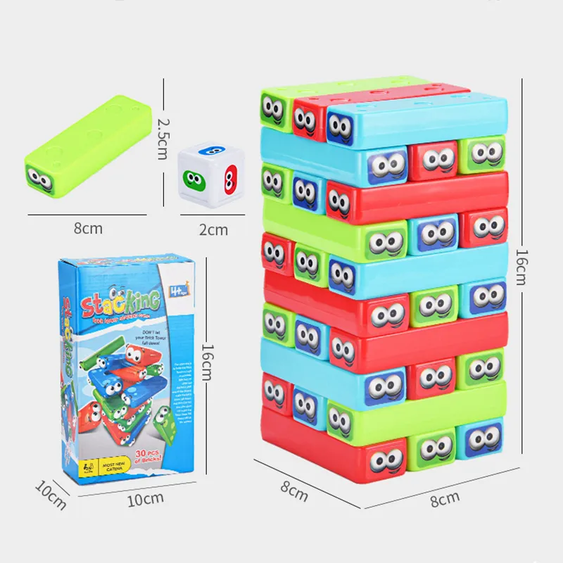 豐富多彩的堆疊遊戲 - 多人互動益智玩具，用於用安全的塑膠材料建造高塔，包括 30 個積木和 1 個骰子 花色 big image 1