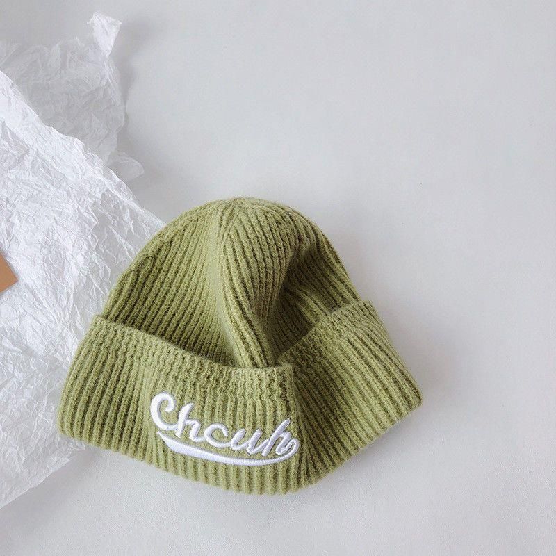 Toddler Casual Solid color letter embroidered warm beanie