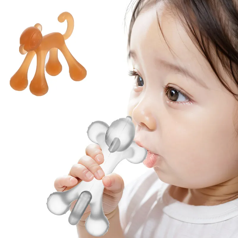 Monkey Shaped Teething Chew Toy - Baby Teether Made of Food-Grade Liquid Silicone White big image 1