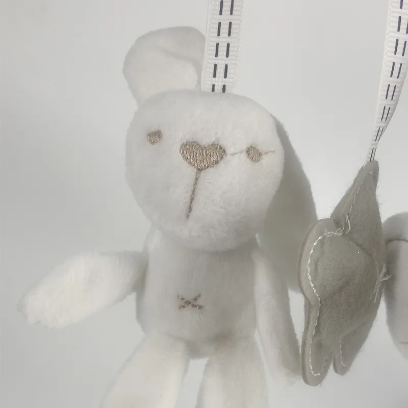 Coniglio musicale peluche passeggino / culla giocattolo appeso per bambini Bianco big image 1