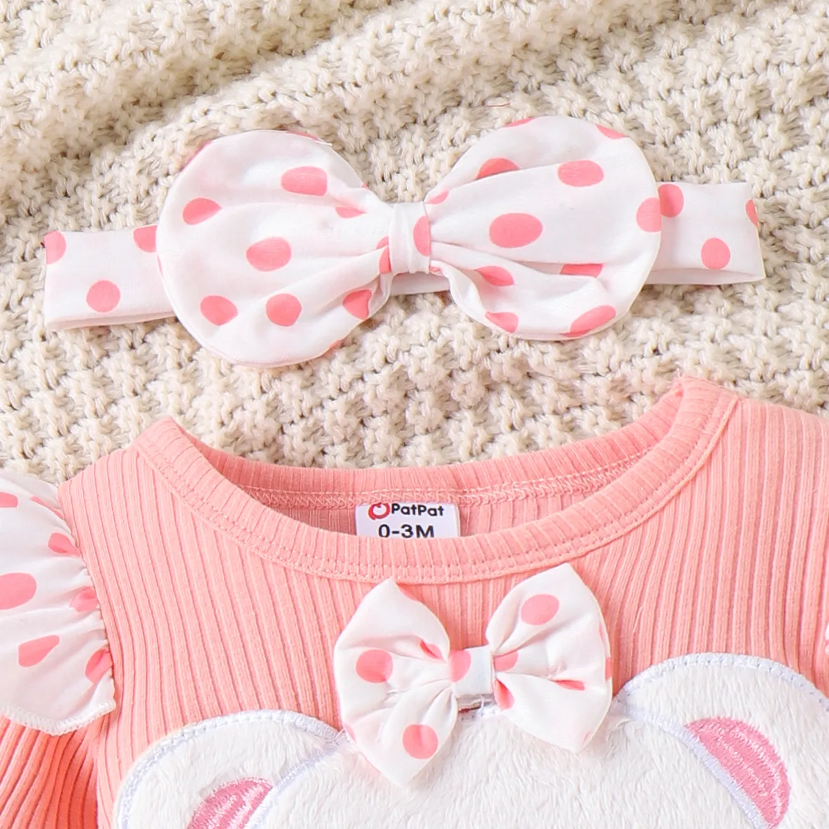 3pcs Baby Girl Sweet Bear Embroidery Romper and Denim Skirt Set Pink big image 1