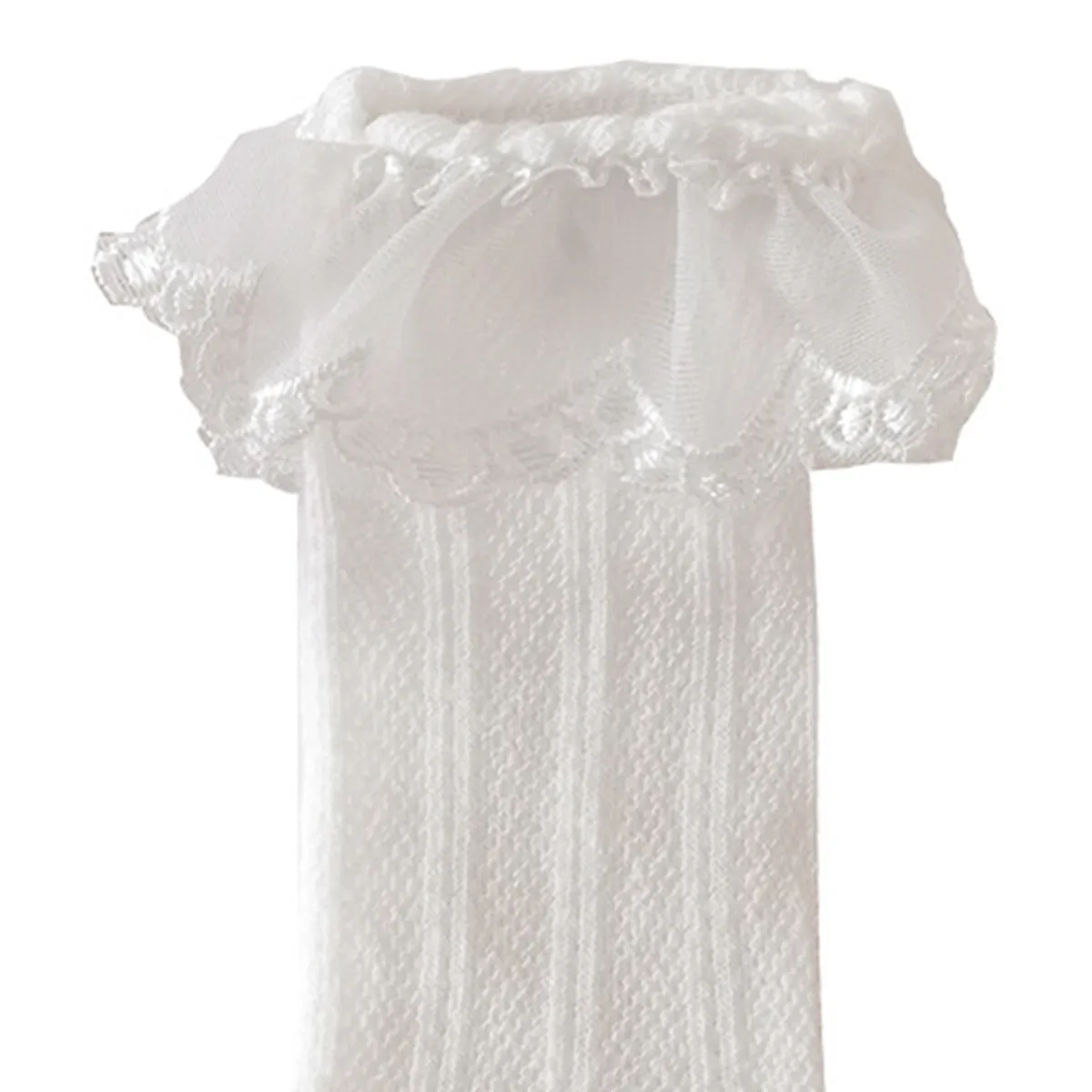嬰兒/幼兒公主蕾絲中段襪子，帶彈性花邊 白色 big image 1