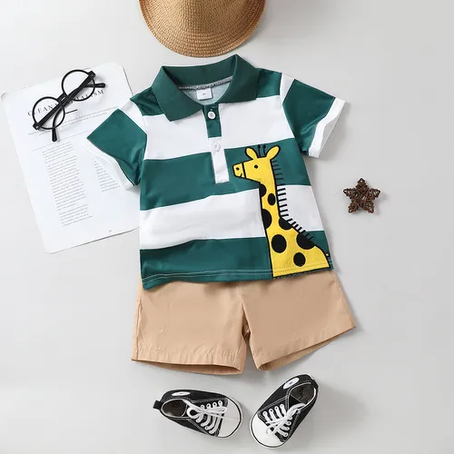  2 pz Toddler Boy Giraffa-patternedSet con colletto camicia Top e pantaloni Set