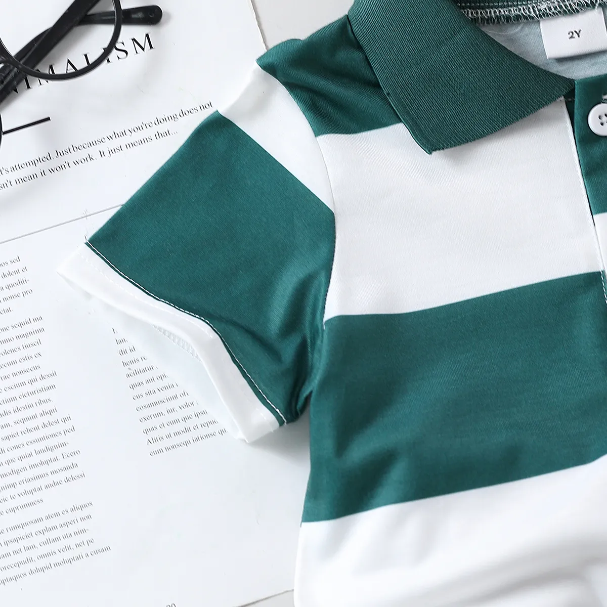 2 pièces Enfant en bas âge Garçon Col de t-shirt polo Enfantin Girafe ensembles de t-shirts vert big image 1