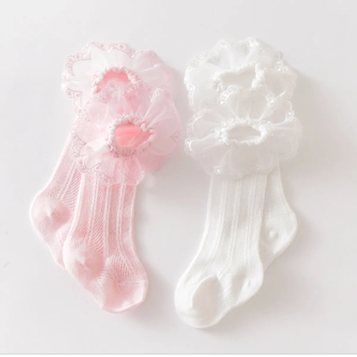 Baby/toddler Princess Lace Mid-Calf Socks with Elastic Flower Border White big image 1