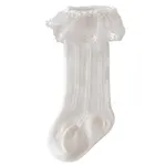 Calcetines de media pantorrilla de encaje de princesa para bebés/niños pequeños con borde elástico de flores Blanco