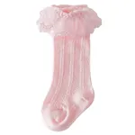 Baby/toddler Princess Lace Mid-Calf Socks with Elastic Flower Border Pink