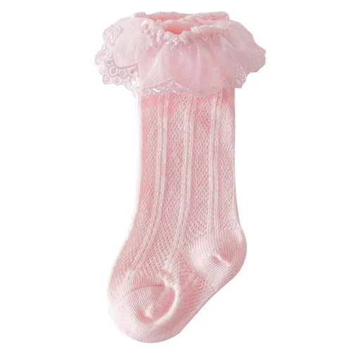 嬰兒/幼兒公主蕾絲中段襪子，帶彈性花邊