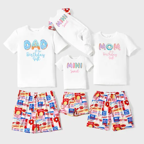 Family Matching Birthday Party Doughnut Pattern Top and Allover Shorts Pajamas Sets (Flame Resistant)