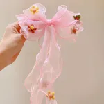 Toddler/kids Flower long ribbon bow hairpin Light Pink