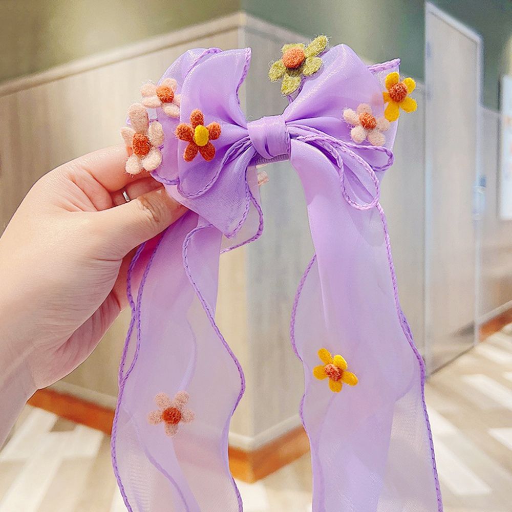 Toddler/kids Flower Long Ribbon Bow Hairpin
