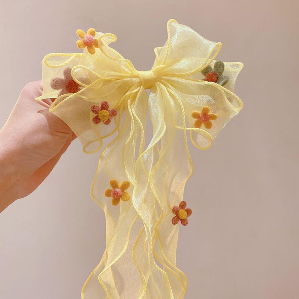 Toddler/kids Flower long ribbon bow hairpin