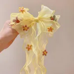 Toddler/kids Flower long ribbon bow hairpin Pale Yellow